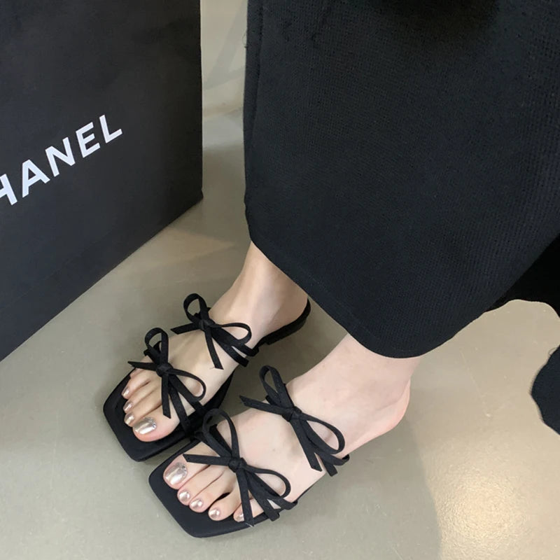 Summer Soft Sole Women Flats Slippers Casual Butterfly-knot Open Toe Shoes Comfort Outdoor Beach Vacation