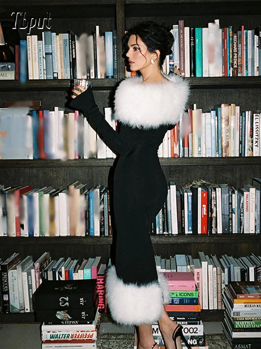 Luxurious Evening Dresses Sexy One Shoulder Patchwork Fur Dress