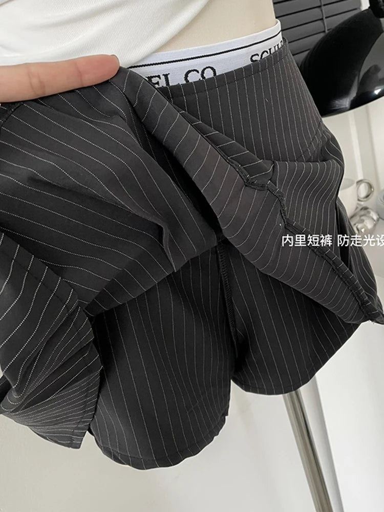 Vintage Striped Mini A-line High Waist Y2K Pleated Skirts