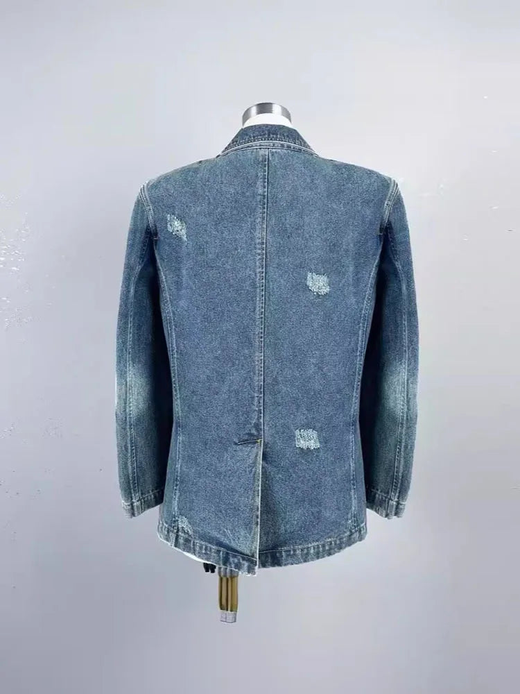 Trendy Vintage 3D Flower Long Sleeves Denim Coat