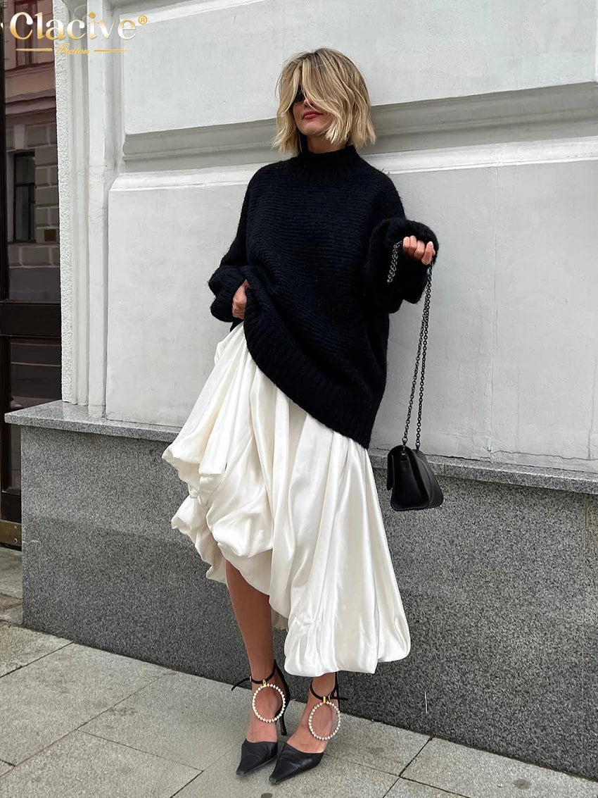 Satin Skirts Elegant High Waist