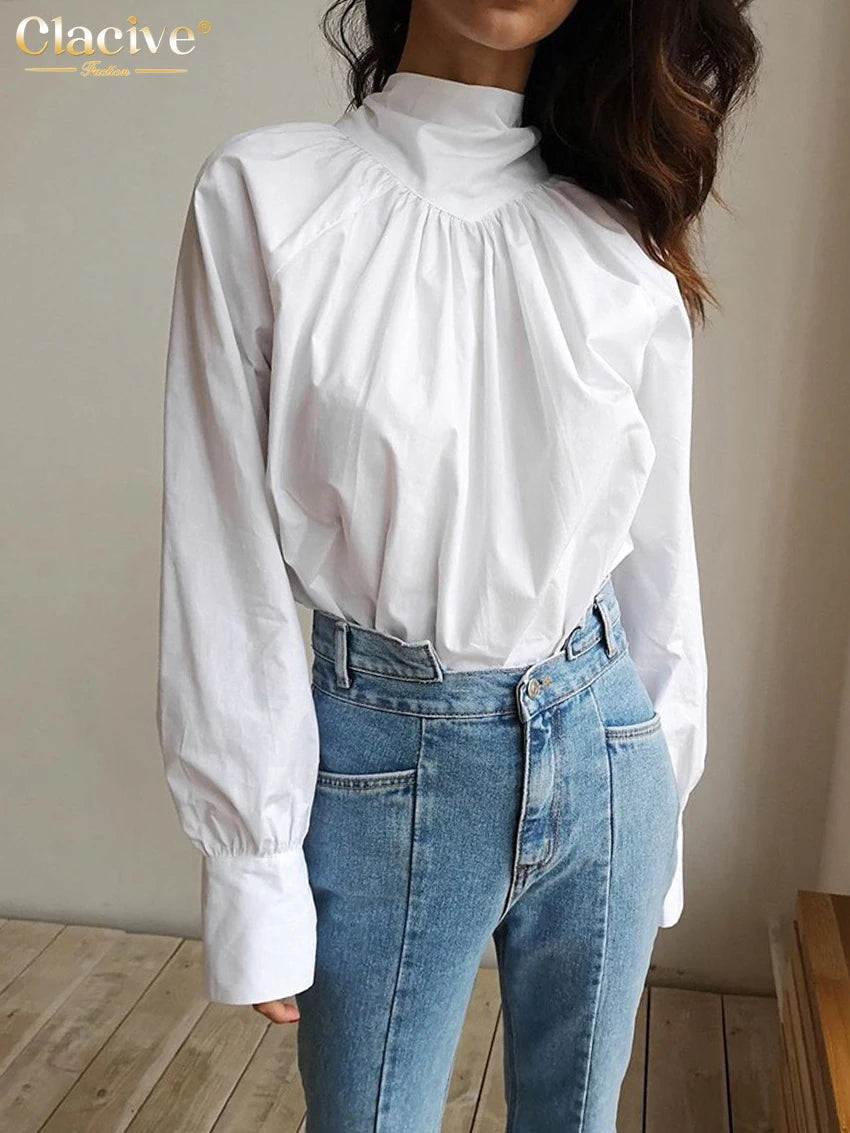 LElegant Turtleneck Long Sleeve Shirts Vintage Chic Lace-Up Classic Top