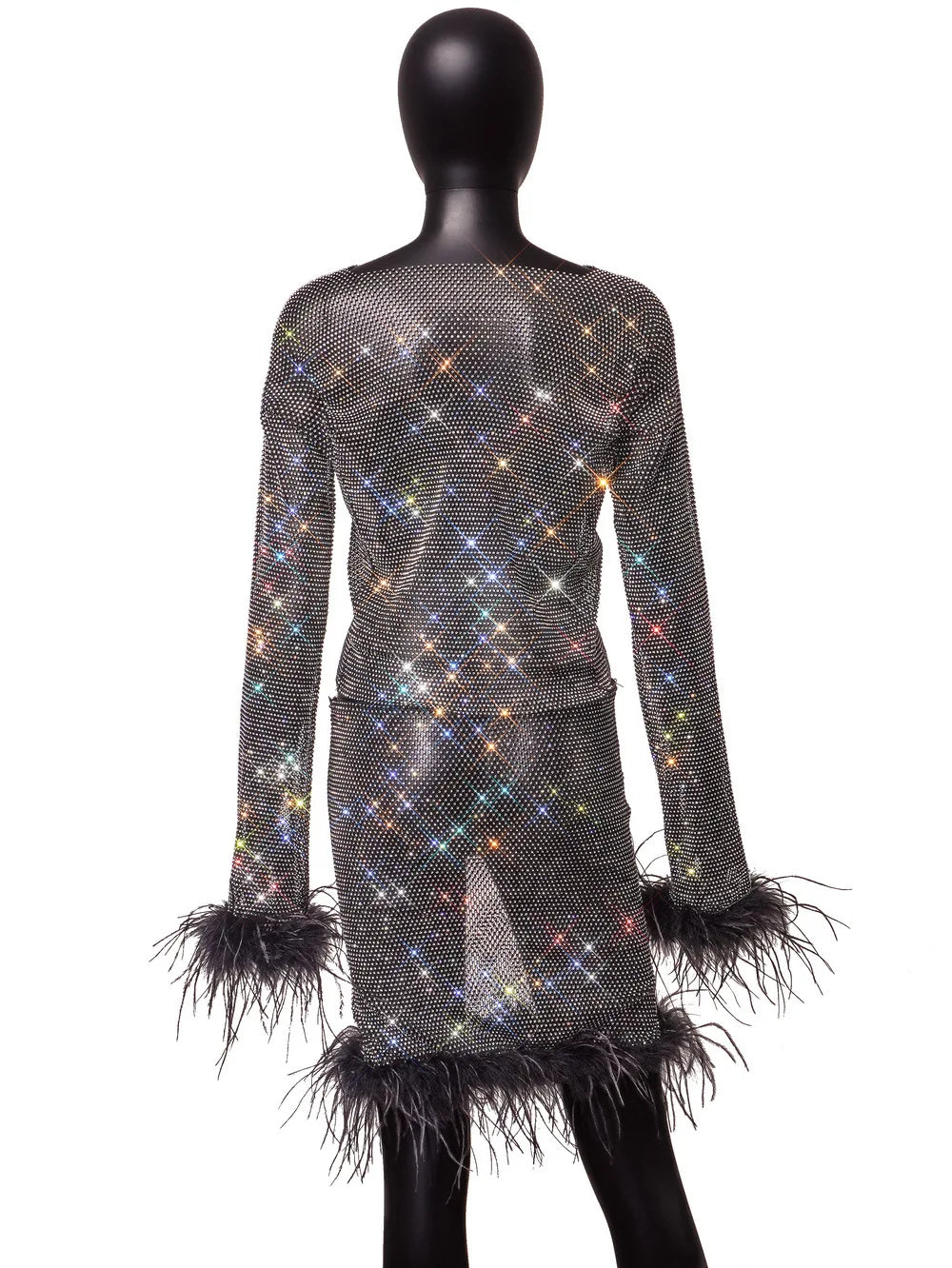 New Flash Diamond Mesh Cutout Long Sleeve 2 Pieces Sets