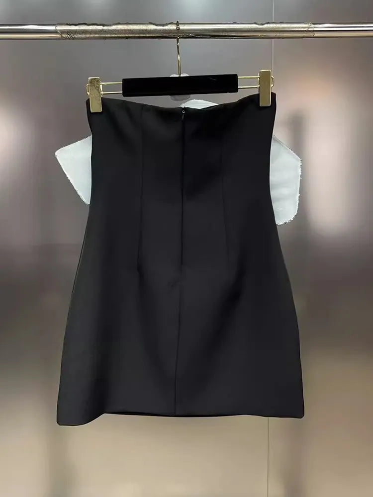 Strapless Sleeveless High Waist Spliced Zipper Flower Dress