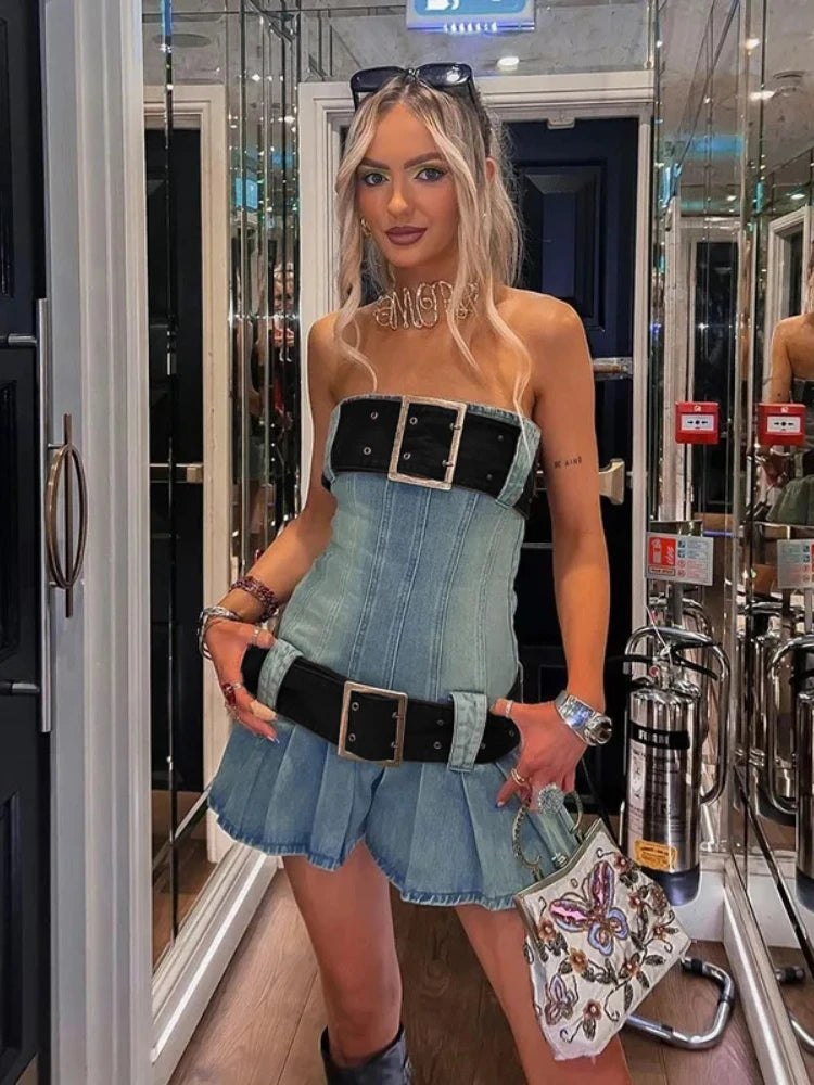 Y2k Strapless Denim Mini Dress