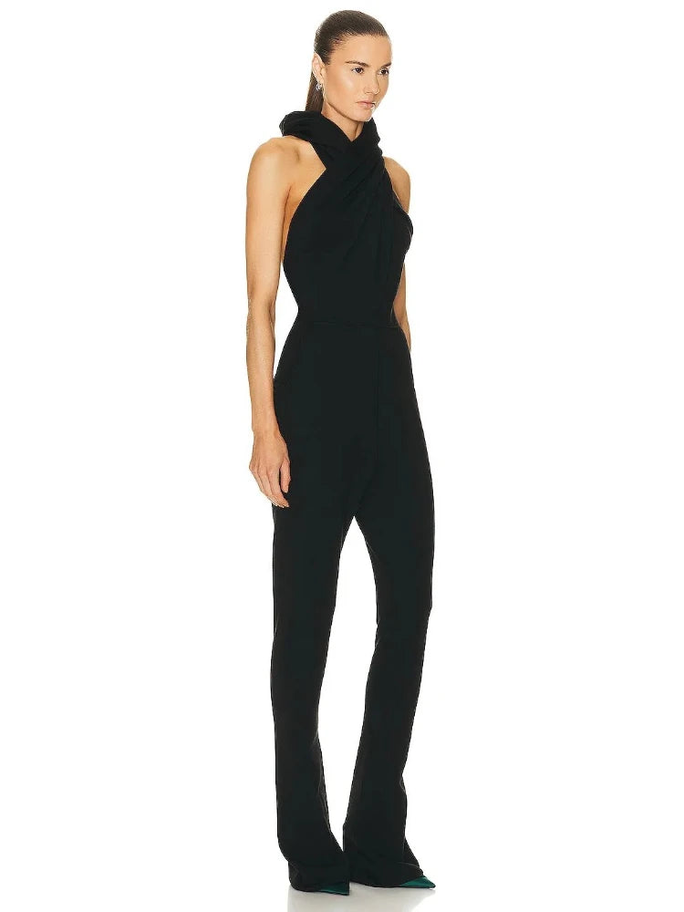 Design Sleeveless Full Length Black Hoodie Fashion Jumpsuit