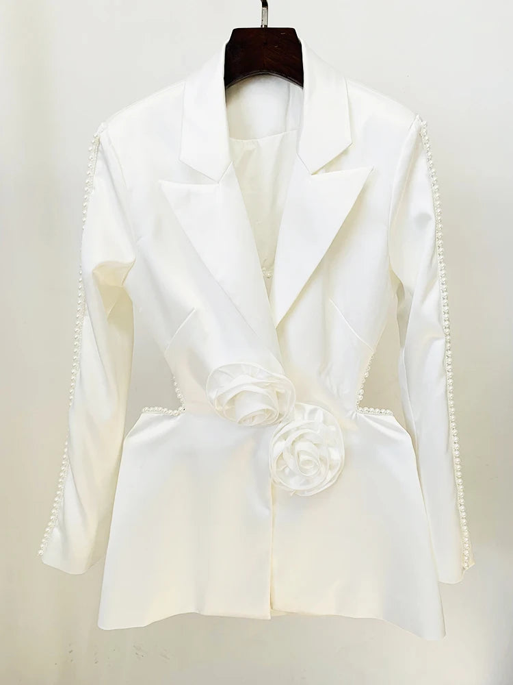 HIGH STREET Newest Designer Runway Fashion Women's Hollow Out Flowers Appliques Pearls