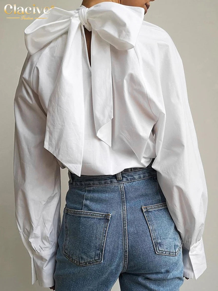 LElegant Turtleneck Long Sleeve Shirts Vintage Chic Lace-Up Classic Top