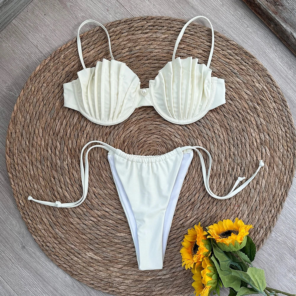 Shell Micro Bikini 2024 Women Swimsuit Swimwear Thong Bikinis Set Brazilian Beach Wear