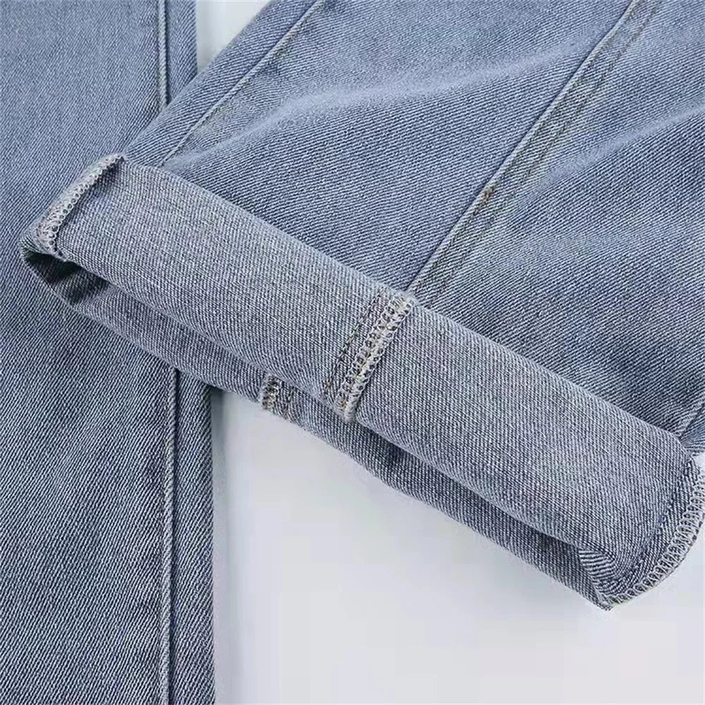 Retro Five Pointed Star Straight Women Jeans European and American Style Design Slim Fit Leg Length All Match Pants