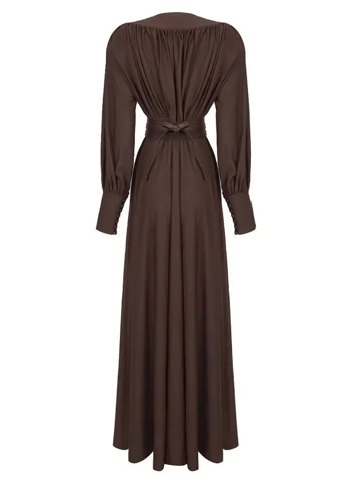 Long Sleeve Pleated Maxi Dress 2024 Elegant Evening Party Dress Vestido