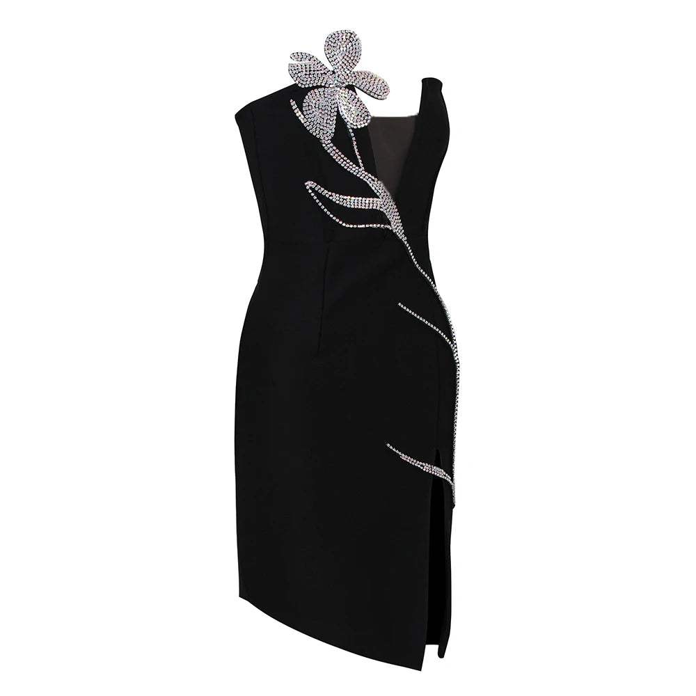 Beading Bandages Rose Flower Design Dress