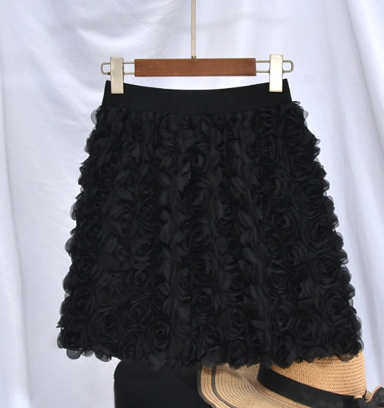 3D Rose Flower Retro Skirts for Women 2025 Fashion Jupe Summer Y2K High Waist Mini Goth Skirt