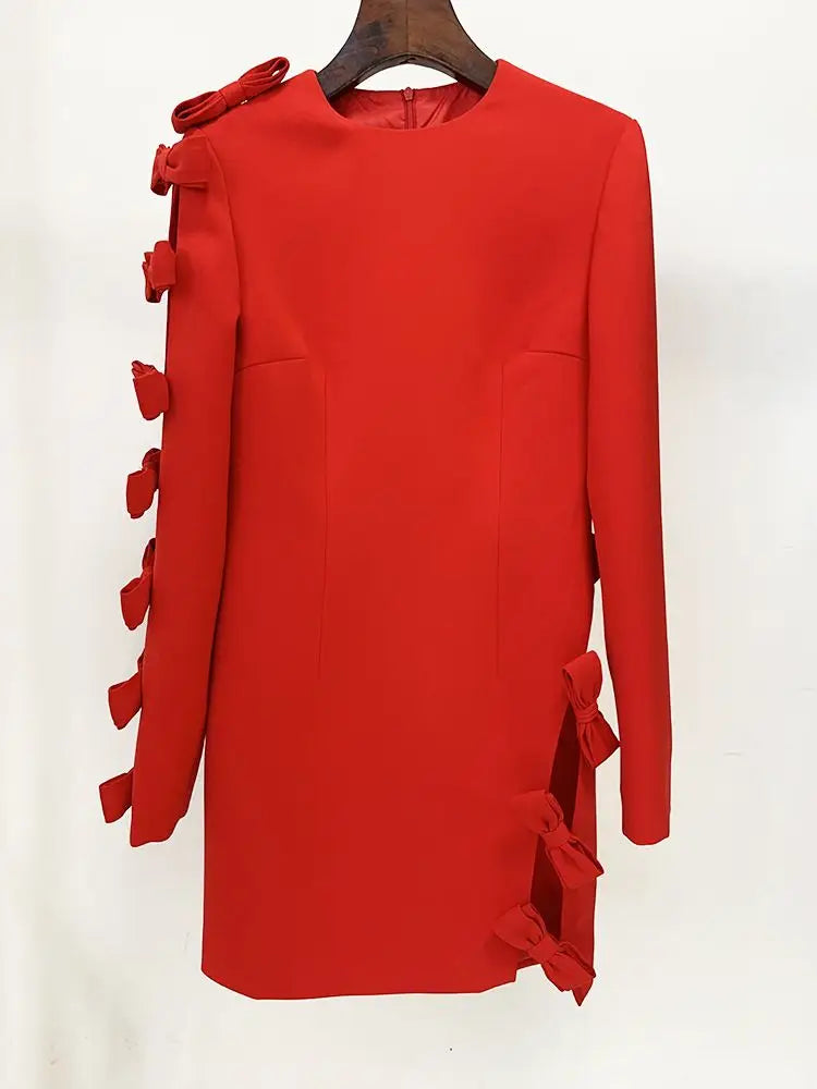 Open Back Hollow Bow Red Black Mini Tight Dress Elegant Evening Dress