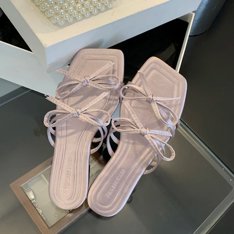 Summer Soft Sole Women Flats Slippers Casual Butterfly-knot Open Toe Shoes Comfort Outdoor Beach Vacation