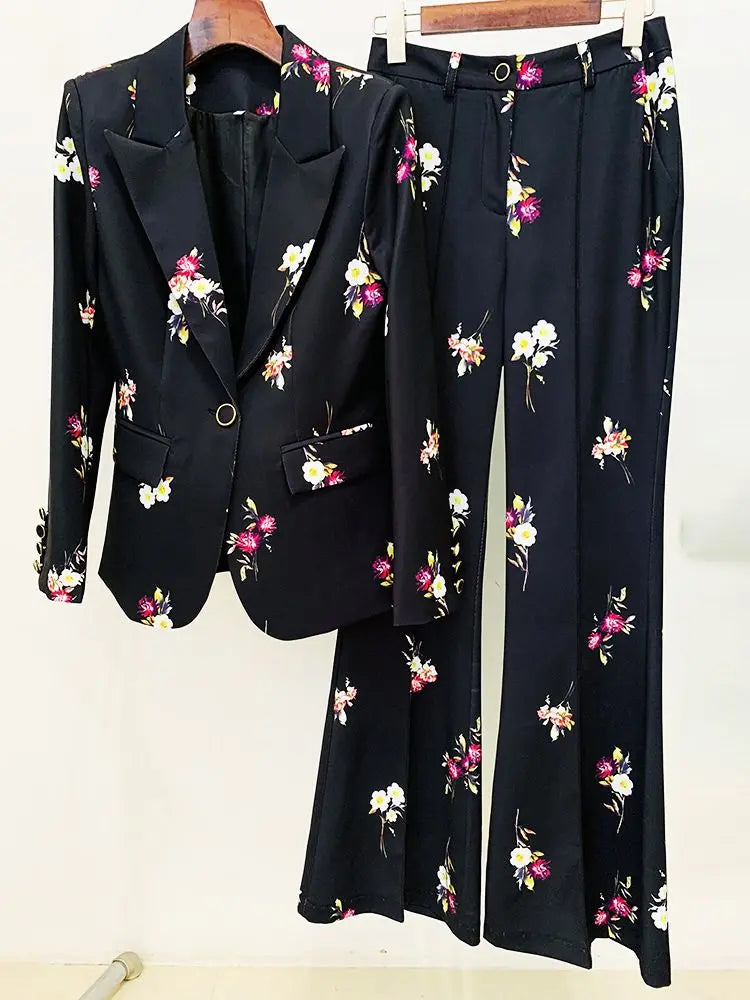 Single Button Suit Pants Set 2-Piece Office Business Dress Single Button Open Front Pants Jacket Set
