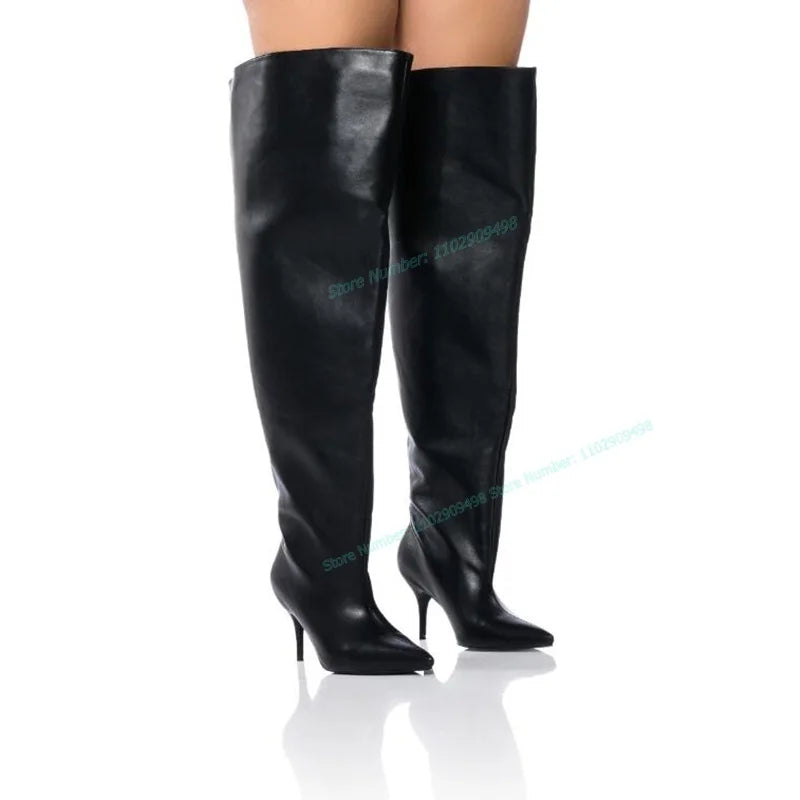 Army Green Denim Knee High Boots Loose Pointed Toe Shoes