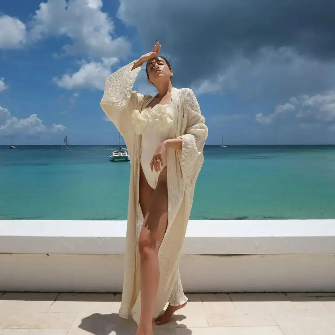 One-piece Swimsuit Flower Decorated High Waist Bikini Pure White Swimsuit