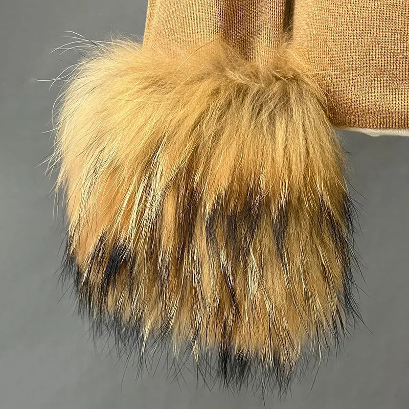Lady Winter Sweater High Elastic With Raccoon Fur Cuff Women Clothing Detachable Cuff Pullover