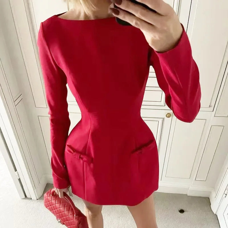 Bows Splice Long Sleeve Mini Dress Elegant Office