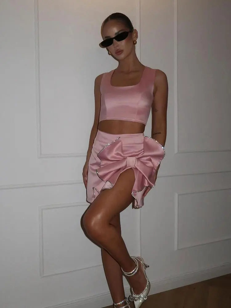 Pink Tank Mini Skirts 2 Piece Sets