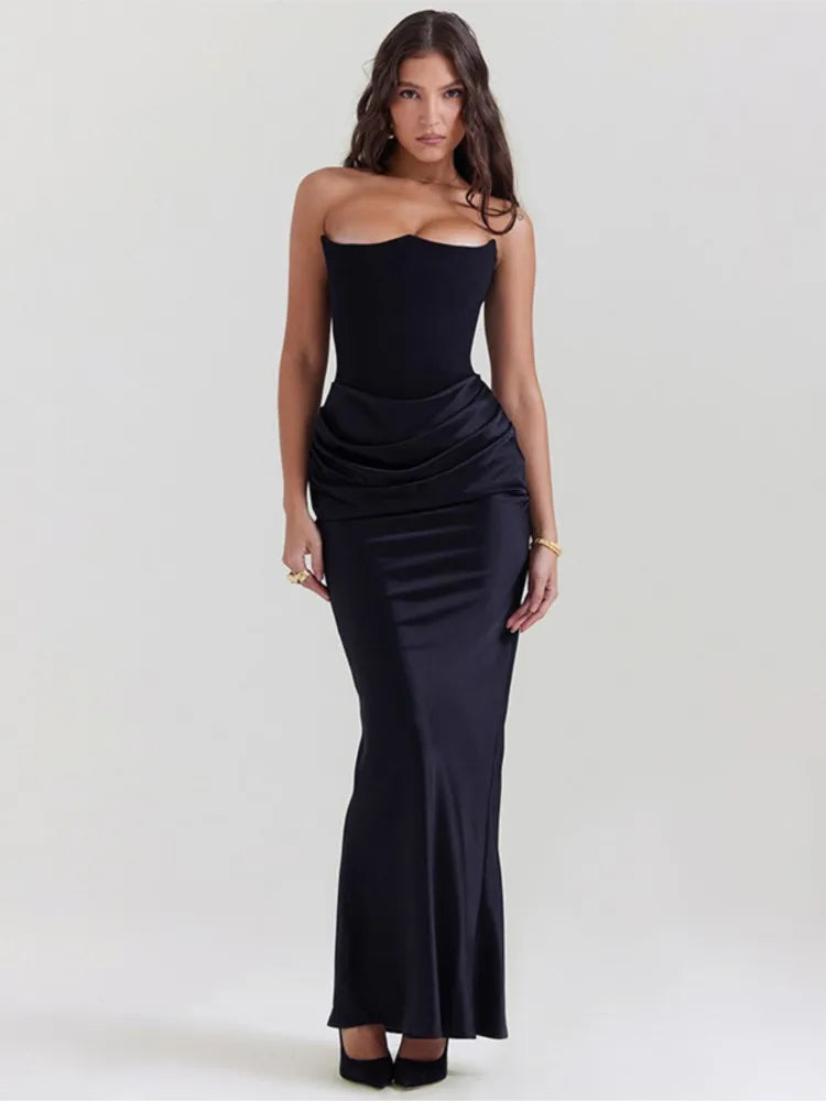 Black Strapless Slim Maxi Dress