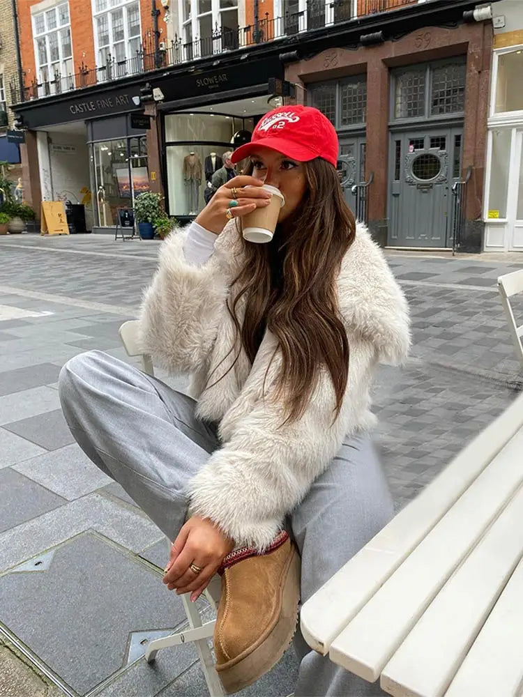 Faux Fur Lapel Coat Casual Jacket