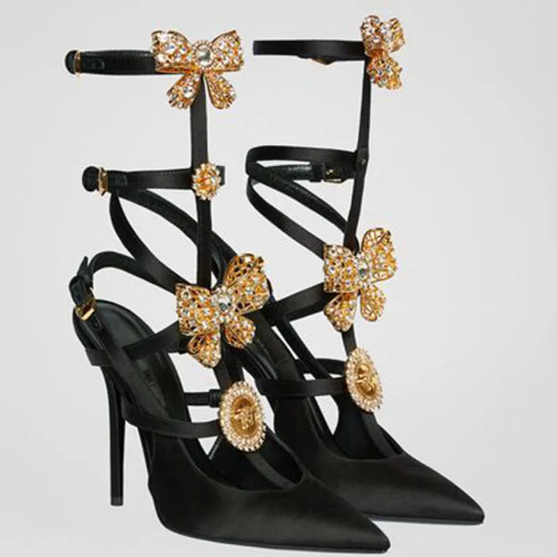 Luxury And Vintage Madrid Bow Rhinestone Pumps Party Wedding Design Sense Shoes