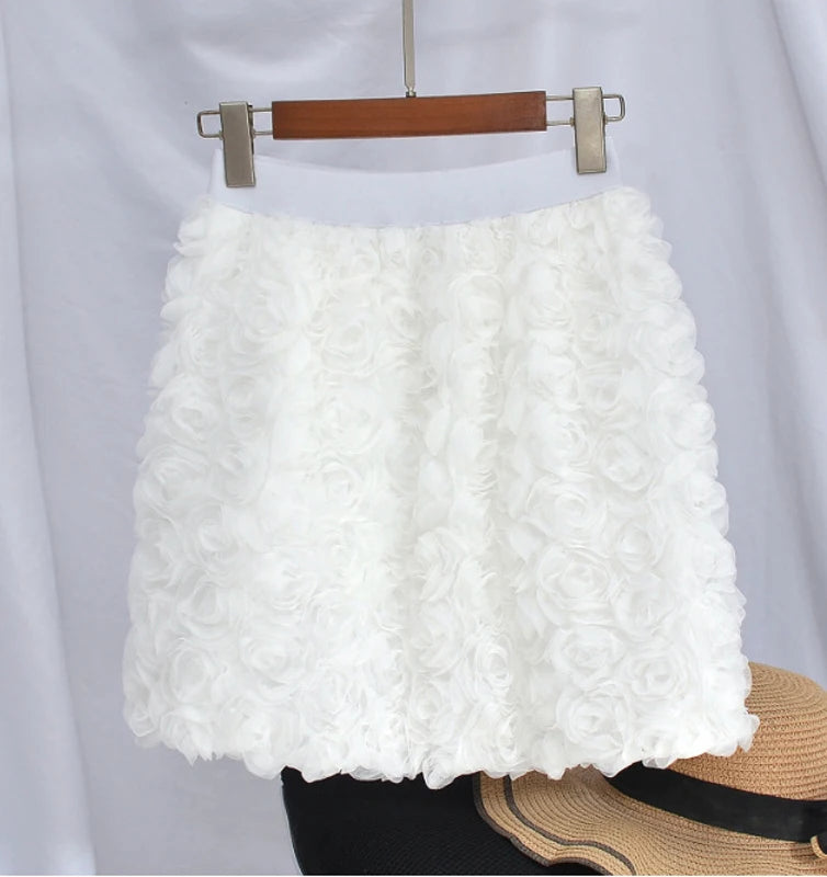 3D Rose Flower Retro Skirts for Women 2025 Fashion Jupe Summer Y2K High Waist Mini Goth Skirt