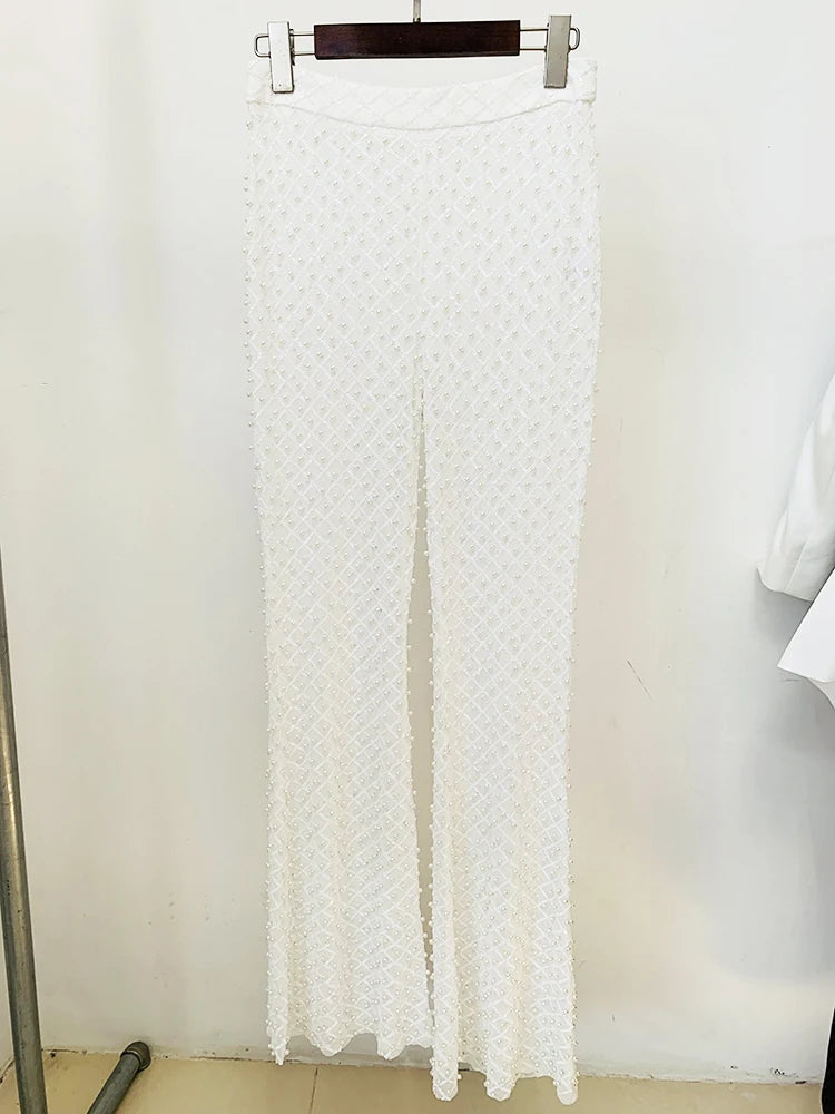 HIGH STREET Newest Designer Runway Fashion Women's Hollow Out Flowers Appliques Pearls