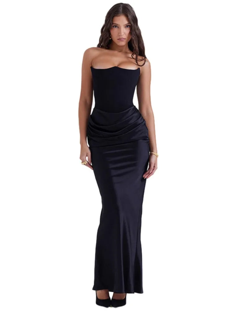 Black Strapless Slim Maxi Dress