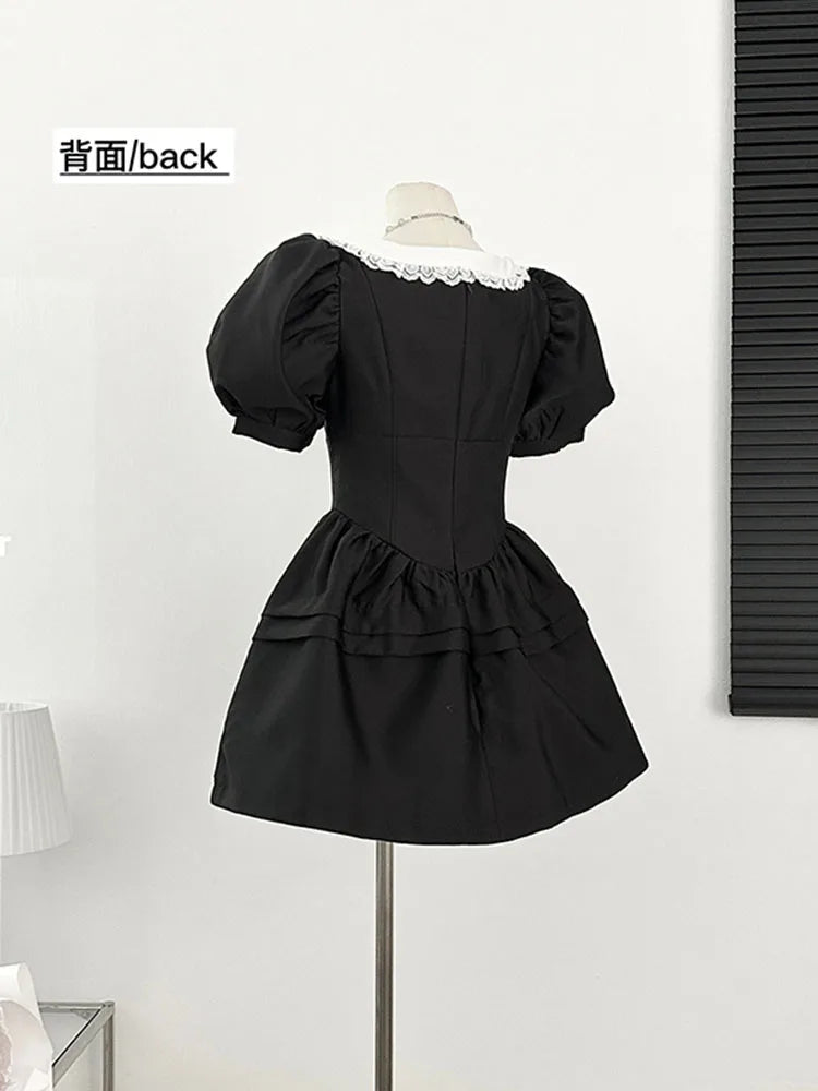 New Design Dress Women Lace A-Line Dress Sweet Puff Sleeve