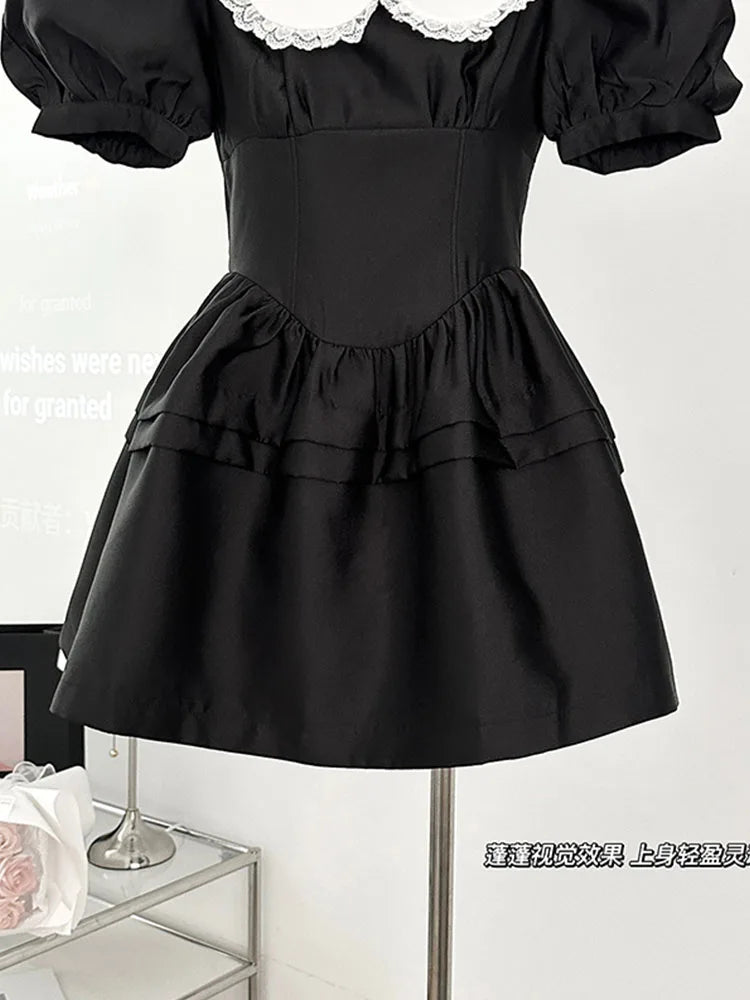 New Design Dress Women Lace A-Line Dress Sweet Puff Sleeve
