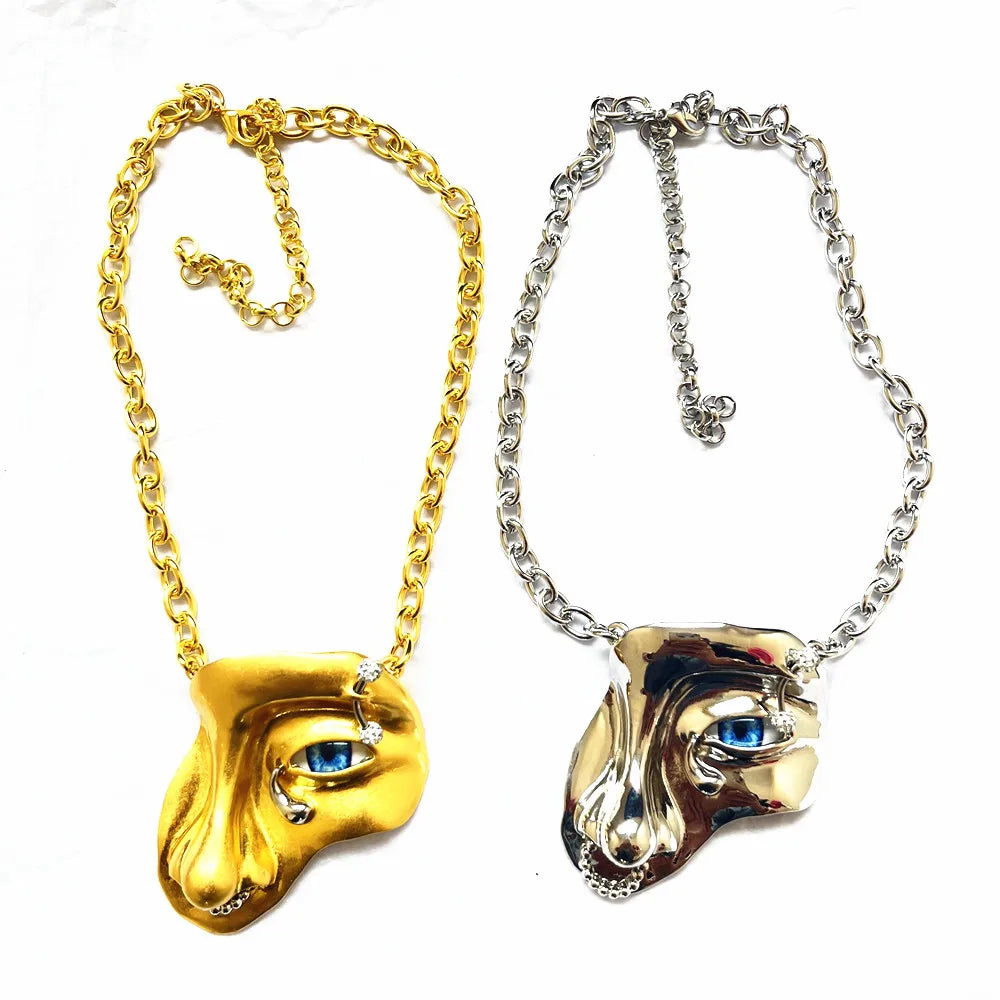 Vintage Baroque Style Alloy Plated Face Shaped Necklace