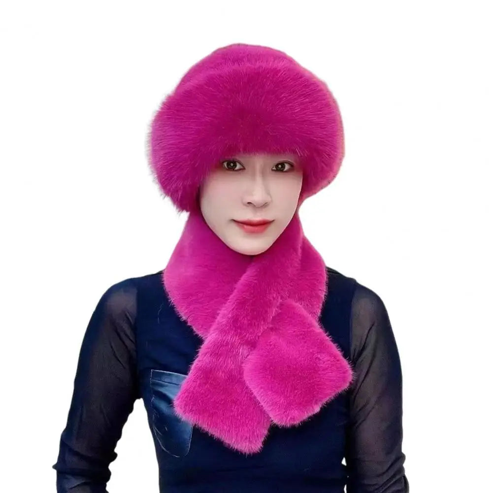 2Pcs Women Winter Russian Hat Neck Warmer Thick Stretchy Keep Warm Dome Cap Outdoor Skiing Skating Headwear
