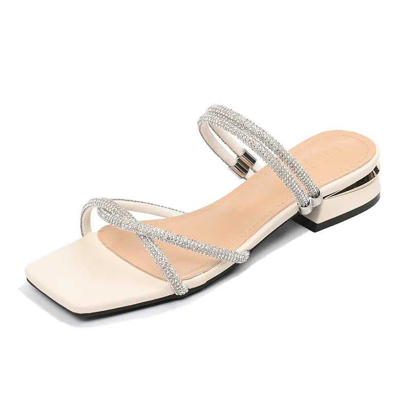 crystal narrow band gladiator sandals women two ways wear low heel sandalias mujer35-43 glitter rhinestone summer schoenen dames