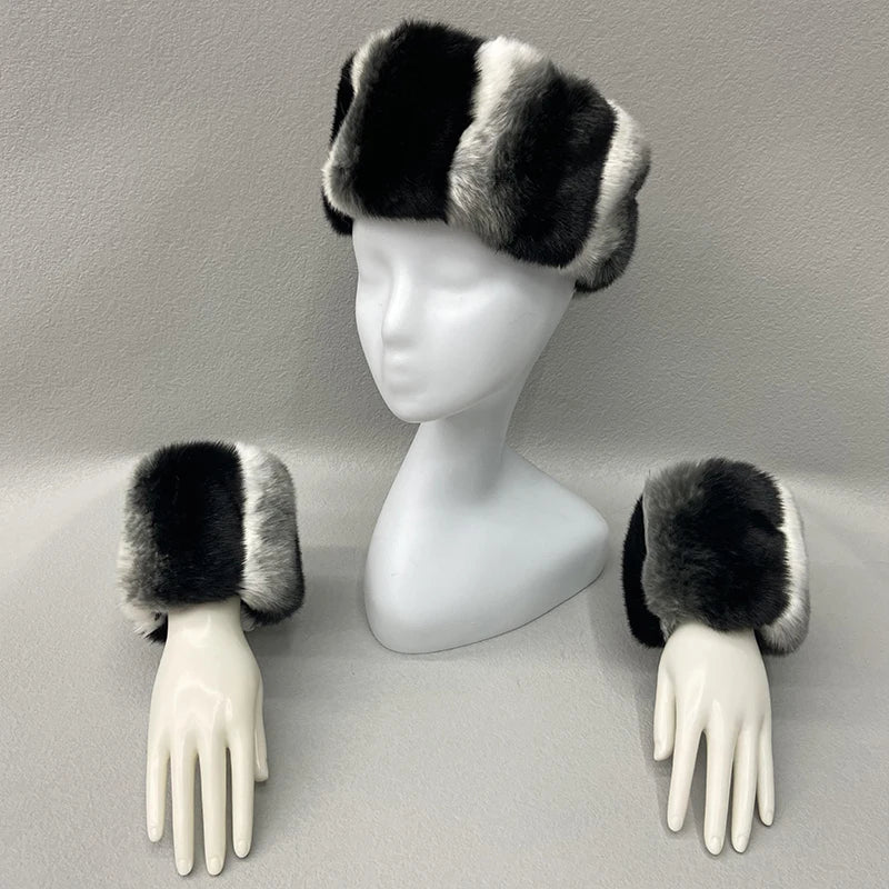 Ring Scarves Cuffs Faux Fur Raccoon Detachable Fur Sleeve Winter Luxury Warm Fox Fur Scarf Wrist Cuffs Gloves Set
