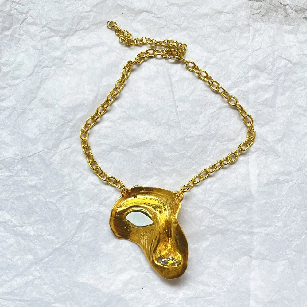 Vintage Baroque Style Alloy Plated Face Shaped Necklace
