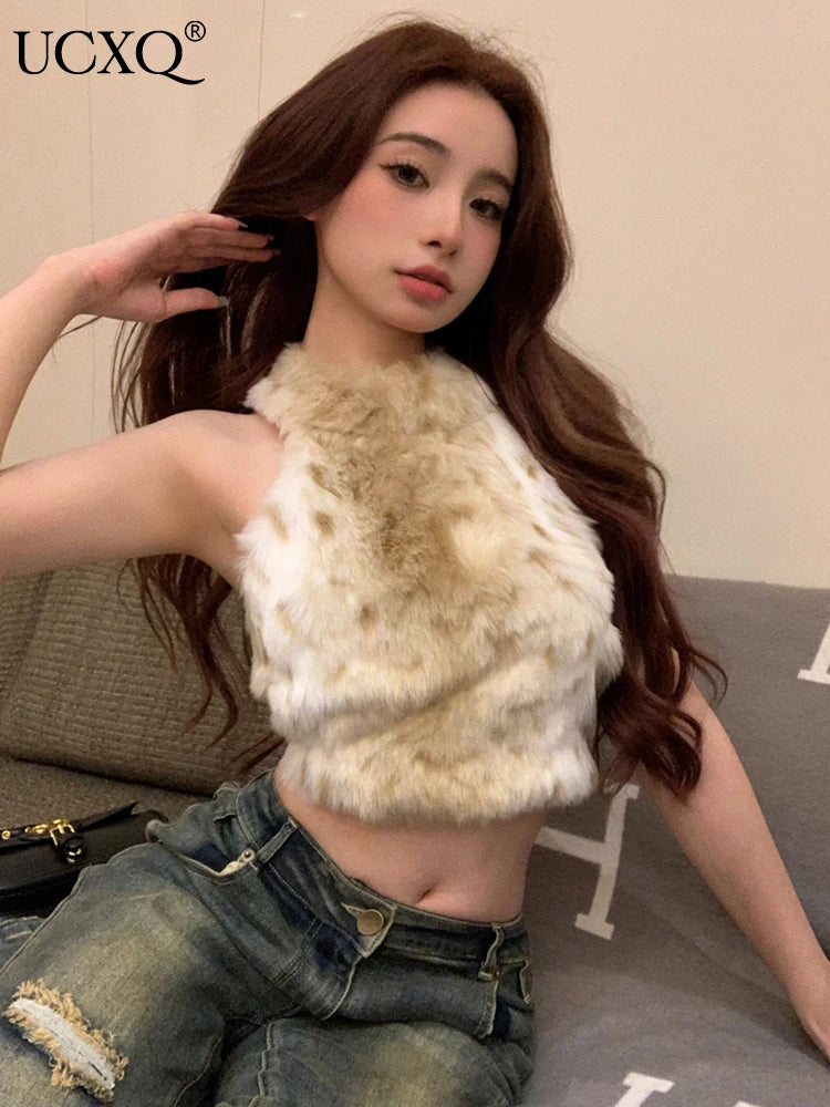 Chic Leopard Fur Furry Vests