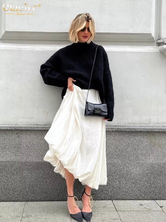 Satin Skirts Elegant High Waist