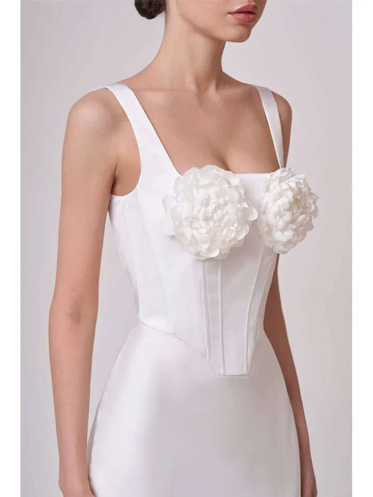 Black White 3D Flower Bandage Skirt Set Knitted Elegant Evening Club Sets Dress