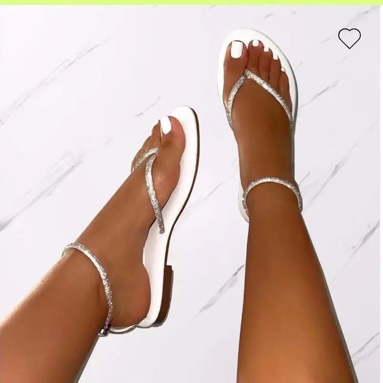 New Rhinestone Decor Toe Post Thong Flip-flops Non-slip Beach Sandals