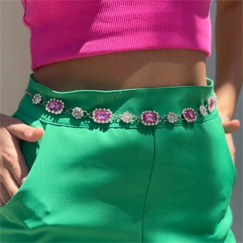 Fashion Delicate Shiny Rhinestone Chain Belly Waist Chain
