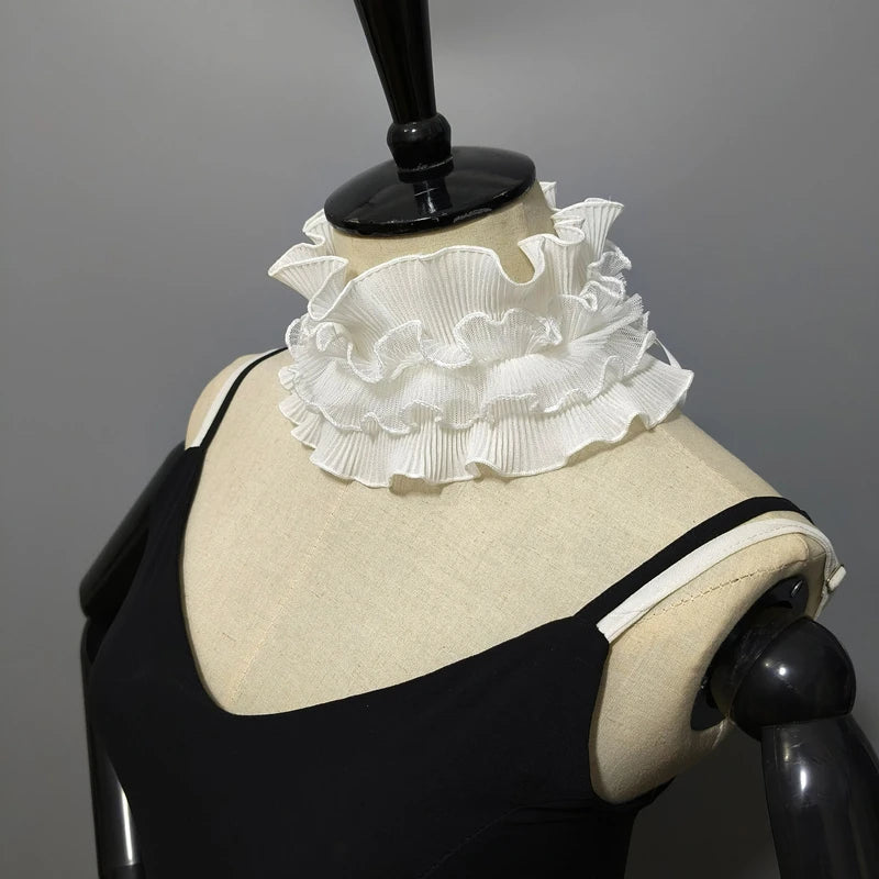White Multi-layered Pleated Ruffle Fake Collar Sweater Decorative Fake Stand Collar Detachable High Collar Costume Neck Collar