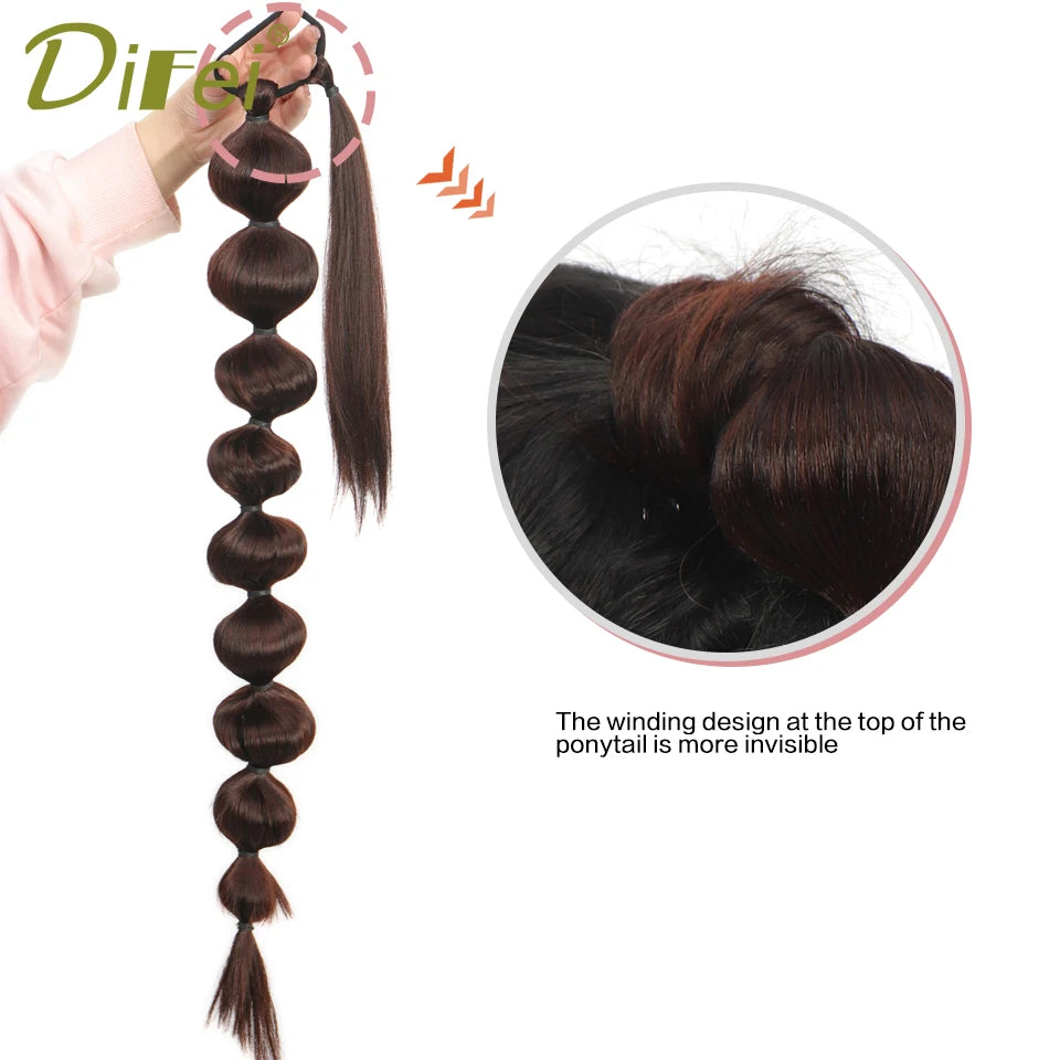 Bubble Ponytail Extension Synthetic Warp Around Ponytail Hair Extensions For Women Lantern Bubble Ponytail Natural Black Brown
