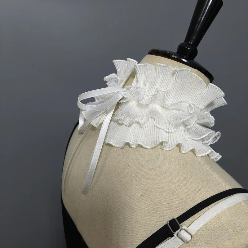 White Multi-layered Pleated Ruffle Fake Collar Sweater Decorative Fake Stand Collar Detachable High Collar Costume Neck Collar