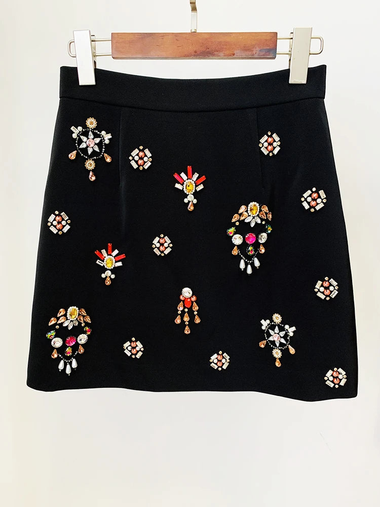 HIGH STREET Newest Designer Runway Suit Set Women's O-neck Zip Back Cropped Tops Mini Skirt Set 2pcs