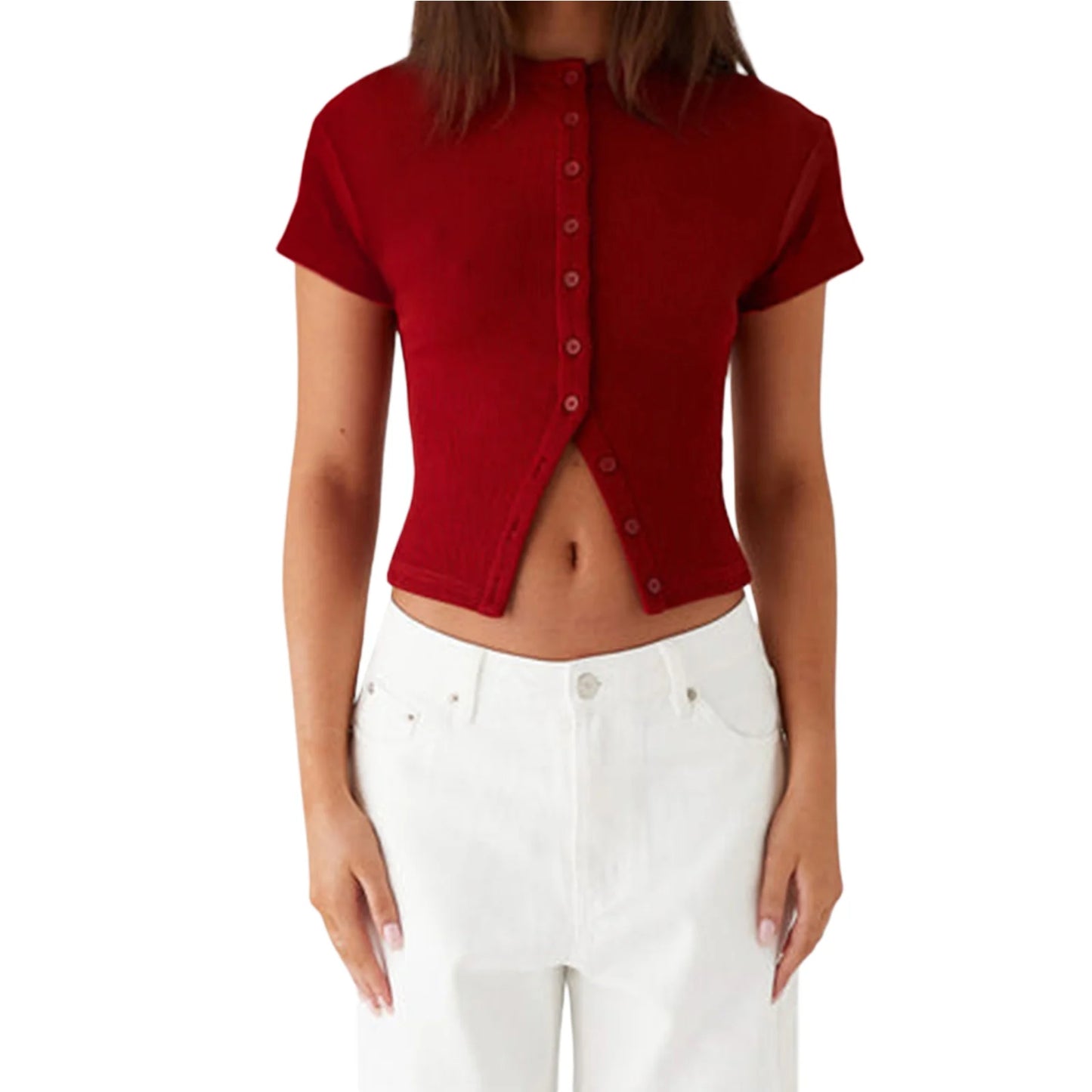 Sumemr Short Sleeve T Shirts for Women Ribbed Casual Slim Fits Tops Tee Fashion Y2K Clothes T-shirt Solid Button Up Tees Tops