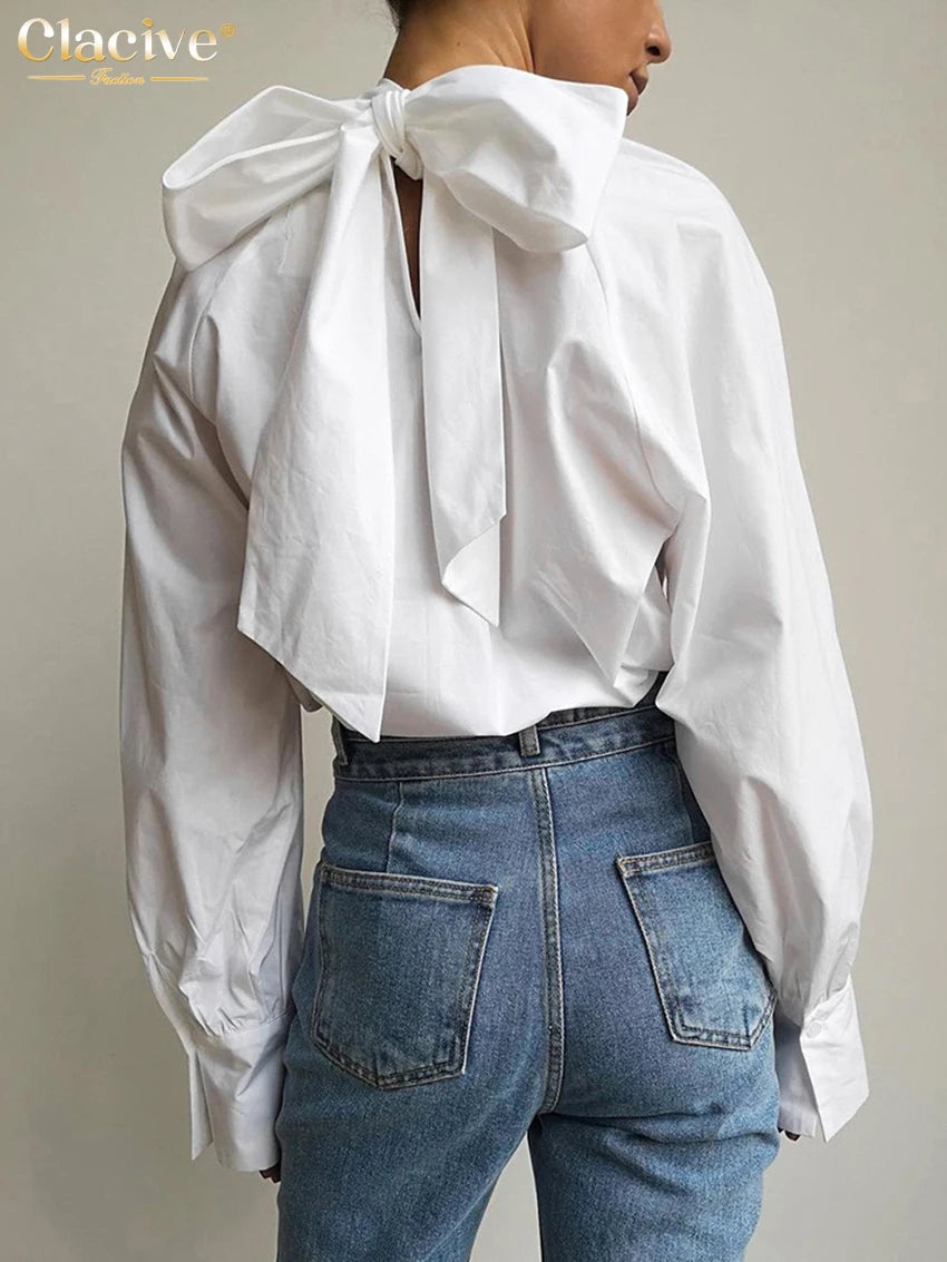 LElegant Turtleneck Long Sleeve Shirts Vintage Chic Lace-Up Classic Top