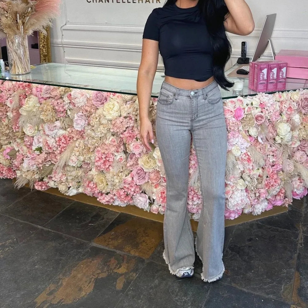 Chic Retro Stars Print Length Pants Bell-Bottom Vintage Denim